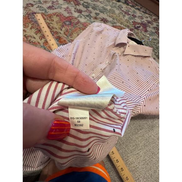 Chico's Red White Blue Polka Dots No Iron Button Up Collar Tunic Shirt Sz 2 (l) - Picture 11 of 11